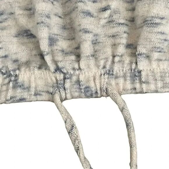 LUSH  DRAWISTRING TNECK TOP
CREAM  BLUE Cropped Long Sleeves Soft Womens S - Picture 7 of 16